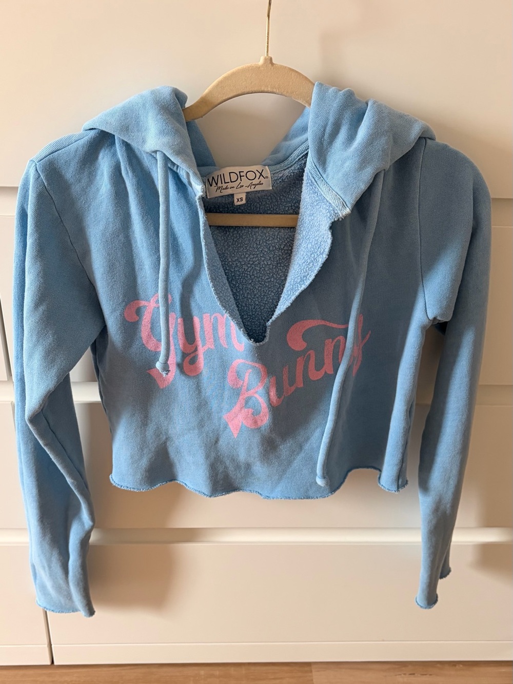 WILDFOX Blue 'Gym Bunny' Cropped Hoodie XS